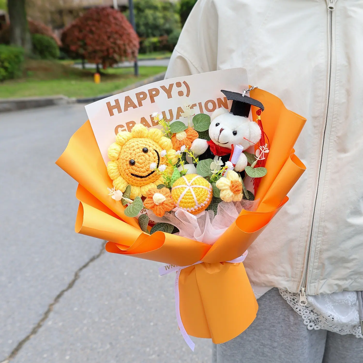Graduation Gift Crochet Bouquet, Handmade Sunflower Artificial Rose Bear Birthday Graduation Bouquet, Teacher's Day Christmas Gift, Friend Classmate Child Gift, Graduation Favors, Grad Party Favors