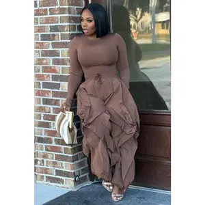 Alexandria Draped Parachute Pants And Bodysuit Set-Mocha