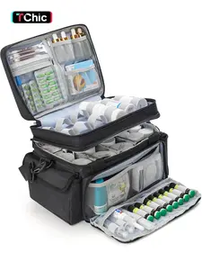 Portable Empty Medicine Storage Bag, Double Layer Medicine Travel Bag with Adjustable Divider, Emergency Medicine Bag for Home & Travel, Emergency Kit, Travel Safety Kit