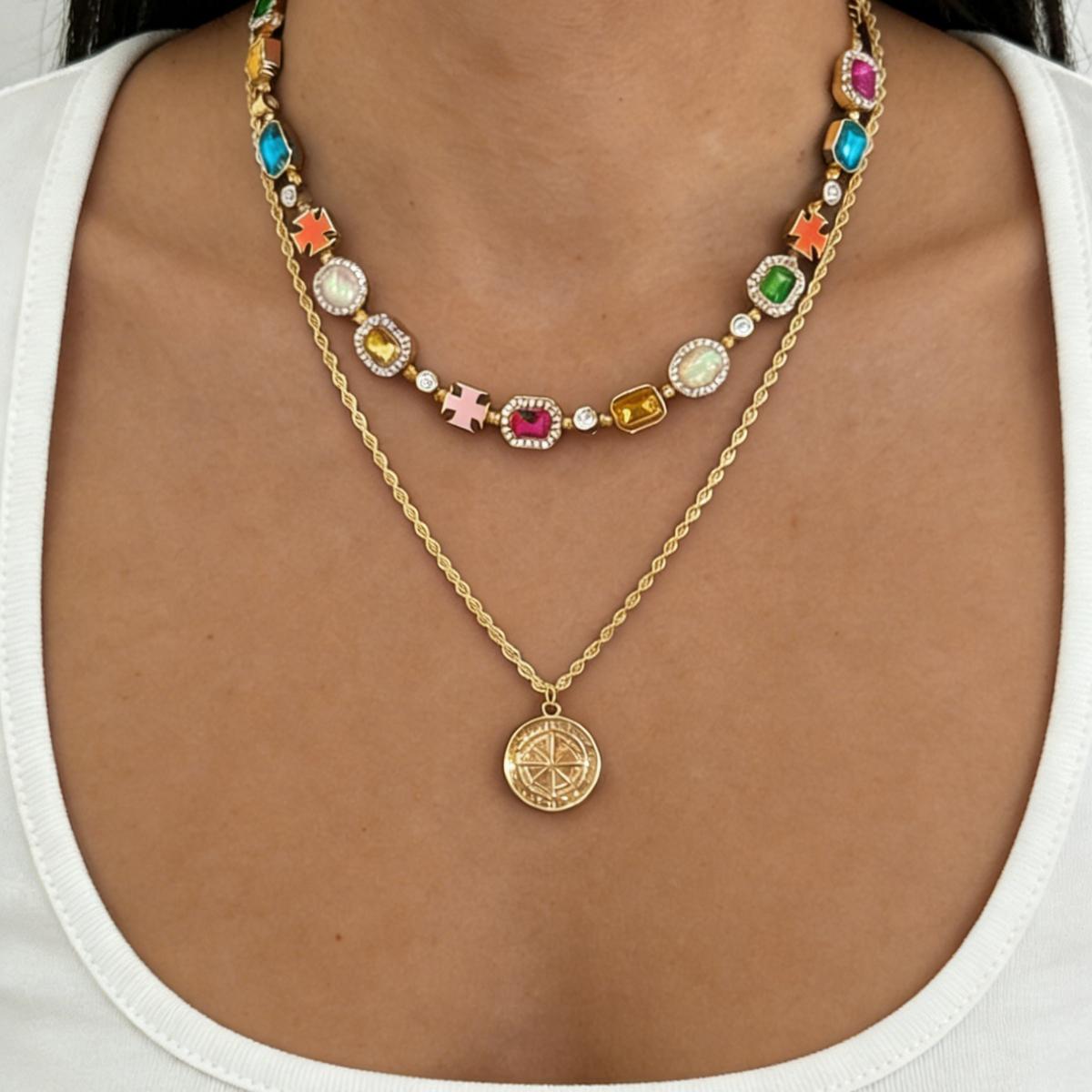 European and American cross-border colorful gemstone gold jewelry chain, fashionable and dazzling, high-end, light luxury, versatile necklace set