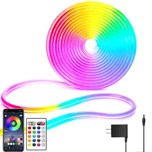YEEWHALE 16.4FT IP65 Waterproof RGB Led Neon Rope Lights666665 Waterproof RGB Led Neon Rope Lights with App/Remote Control, Flexible, Multiple Modes, Music Sync, for Bedroom Décor & Gaming Setup, Led Lights