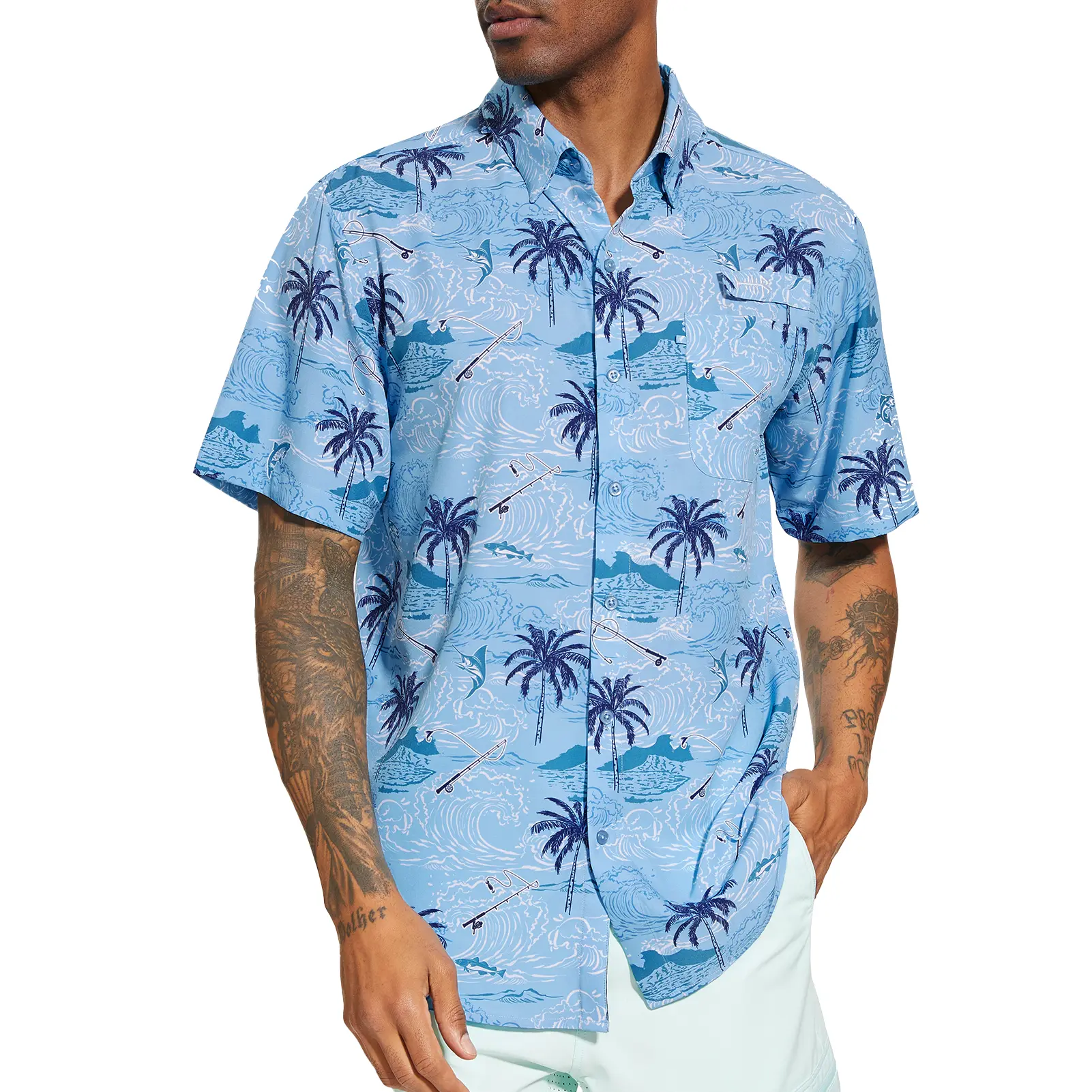 BASSDASH Men's UPF 50+ Short Sleeve Button Down Fishing Shirt Breathable Lightweight for Outdoors Hiking Camping