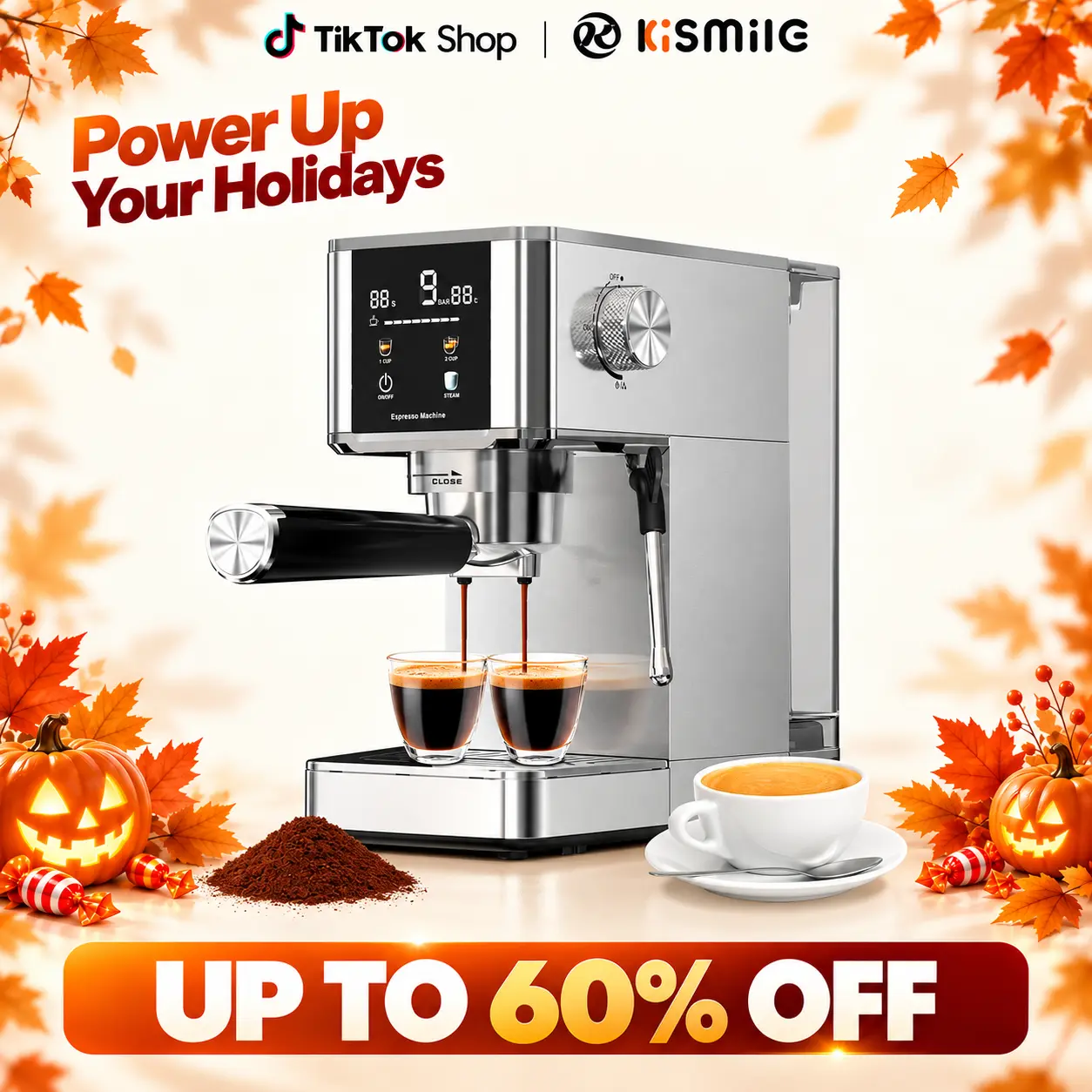 Kismile Automatic Espresso Machine - 20 Bar, 3-Second Heat, Built-In Steam Wand for Lattes, Touch Screen, 40oz Water Tank, Coffee Machine for At Home Use, Gift for Coffee Lovers, Coffee Machine Espresso,home essentials,techvibes