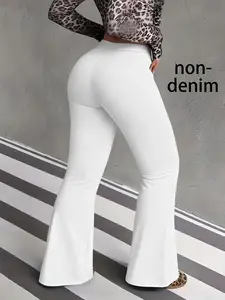 High Waist Wide Leg Flared Pants, Plus Size Inclusive Fit Long Trousers, Casual Solid Plain Style for All Seasons, Comfortable Women's Clothing