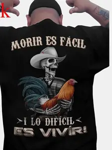 Men's Moris Es Facil Mexican Style T-Shirt, Big Rooster Gamefowl Shirt, Father's Day Ideal Gift, Shirt For Dad For Husband For HimCotton Menswear