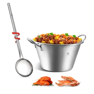 ARC 41QT Stainless Steel Cazo Para Carnitas with 48" Large Spoon Heavy Duty 21 Inches Outdoor Wok for Carnitas Braising and Large Batch Cooking 41QT Capacity