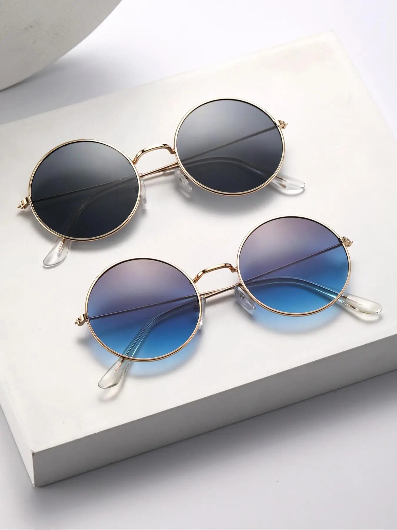 Unisex Simple Style Plain Color Sunglasses, 2 Pairs Vintage Trendy Round Frame for Everyday Use, Accessories for Outdoor with Box