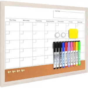 Monthly Whiteboard Calendar & Corkboard for Wall,  17"x13" Dry Erase Board with White  Framed, 2in1 White Board Cork Board Combo, Calendar Bulletin Board for Kitchen Planner Memo Office