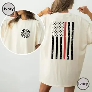 Awesome American Flag Thin Red Line Firefighter Support Tee, Perfect Casual Menswear T-shirt for Gifts, Show Support with Style	