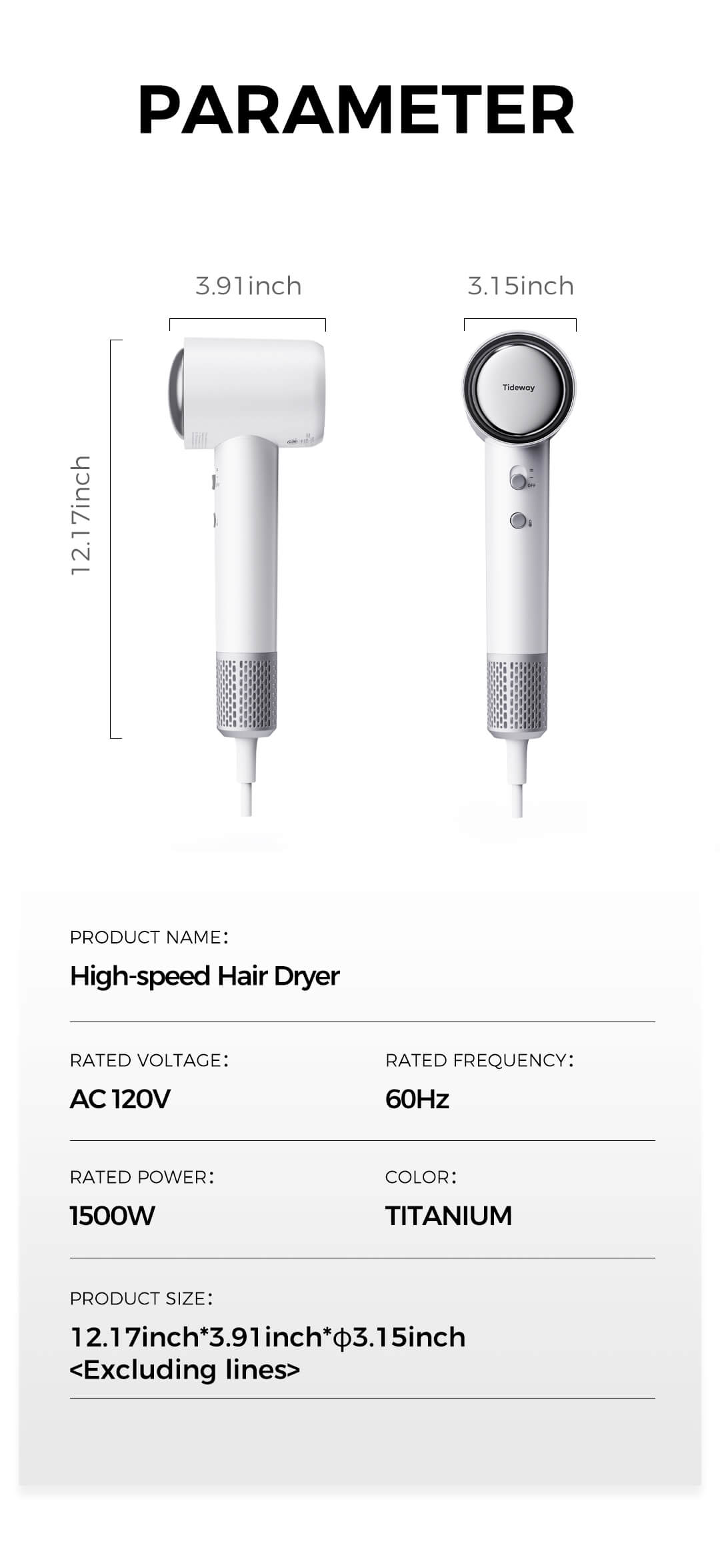 Tideway SilkJet Titanium High-speed Hair Dryer 110,000 RPM Brushless Motor Blow Dryer w/ Ionic Technology  4 Temperature Settings Thermo Control Ergonomic Design, Perfect Present for Men Women Friend Family Gift Christmas New Year Viral