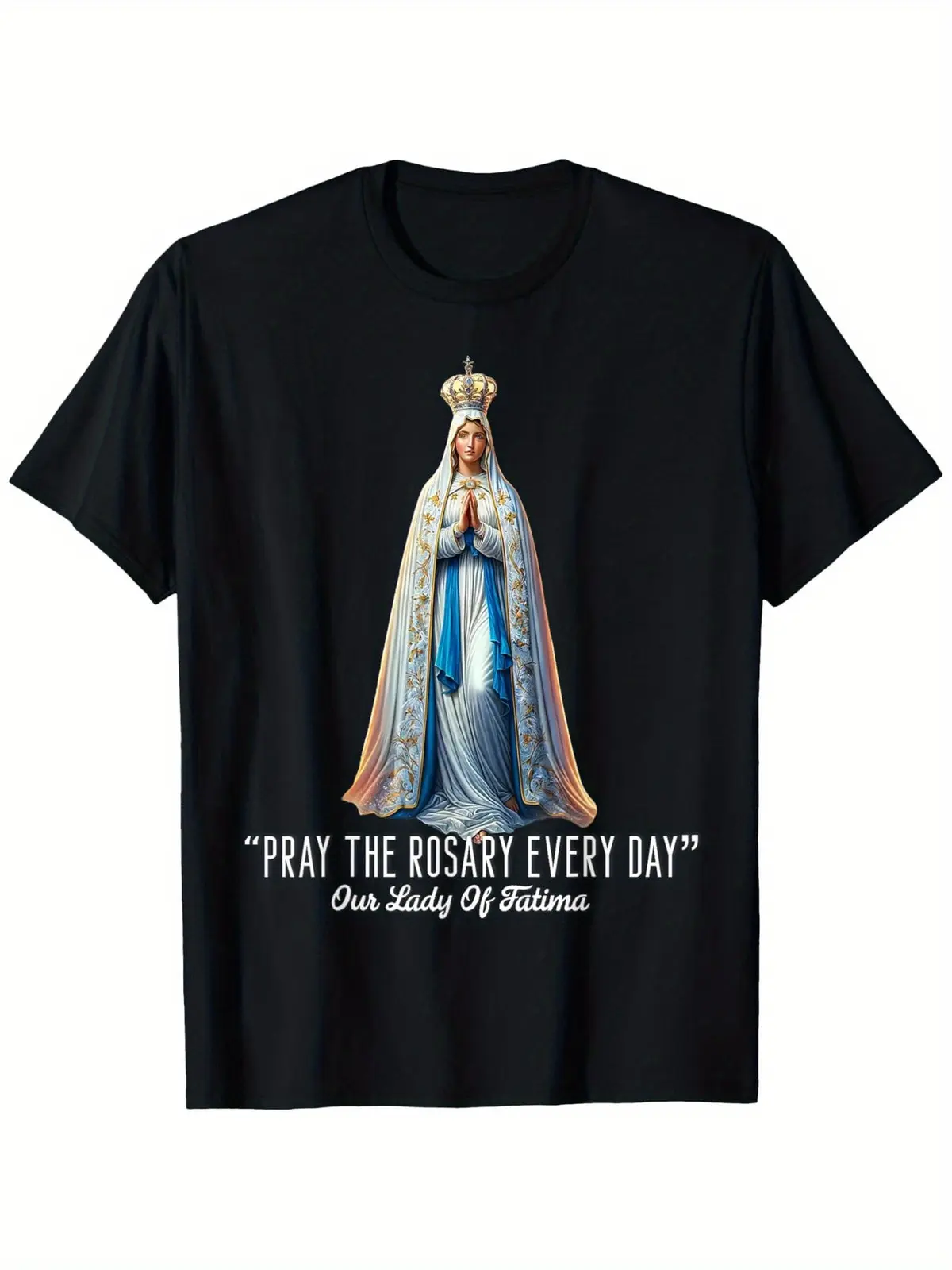 Women's Our Lady of Fatima Graphic T-Shirt - 100% Cotton Casual Tops, Regular Fit Minimalist Style Tee, Lightweight Breathable Fabric Short Sleeve for Everyday Wear