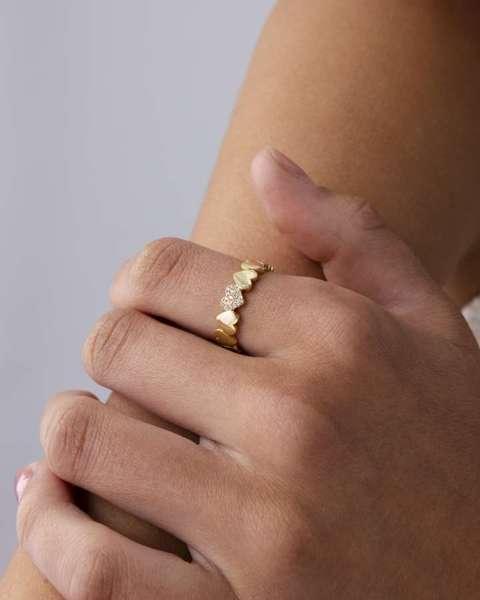 PAVOI 14K Gold Plated Heart Stackable Rings for Women - Love Valentines Statement Chunky Signet Ring Band - Friendship Rings