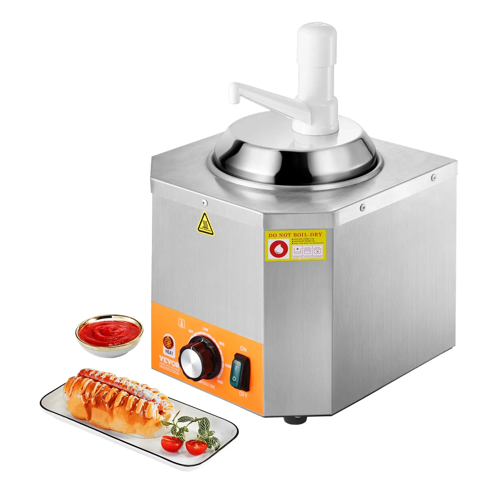 VEVOR Electric Cheese Dispenser with Pump, 2.4L Commercial Hot Fudge Warmer, Plastic Pump Dispenser, 86-230 Temp Adjustable Nacho Cheese Sauce Warmer, for Hot Fudge Cheese Caramel