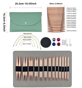 1Set Interchangeable Circular Knitting Needles Kit, 13 Pairs Rose Gold Premium Aluminum Needles & Accessories