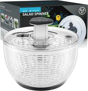 Large Salad Spinner 6.3 Qt, One-Hand Press Vegetable Washer and Dryer Bowl, Lettuce Spinner for Washing and Drying Leafy Vegetables
