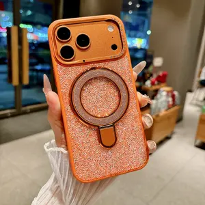 ‌ Luxury Rhinestone Bling Glitter Phone Case with Magnetic Ring Stand with 13/14/15/16/17 Pro Max Air, Shockproof Cover, Sparkle Rhinestone Design