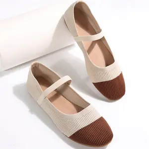 Women's Trendy Knit Flats Color Block Pointed Toe Casual Footwear Indoor Outdoor Shoes
