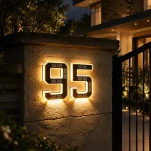 9" Waterproof LED Solar Lighted ABS House Numbers - Large Illuminated Exterior Door Sticker for Home Decor, Solar Address Sign, 911 Visible Emergency Marker (Home Supplies)