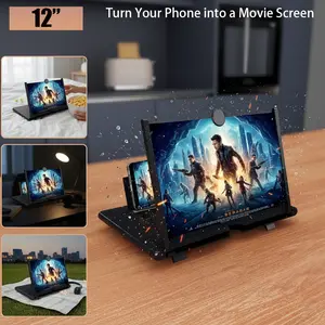 12-Inch 3D HD Phone Screen Magnifier Foldable Mobile Projector for Movies Videos Universal Stand Amplifier for All Smartphones Cellphone Mount Plastic Mobile Magnifier