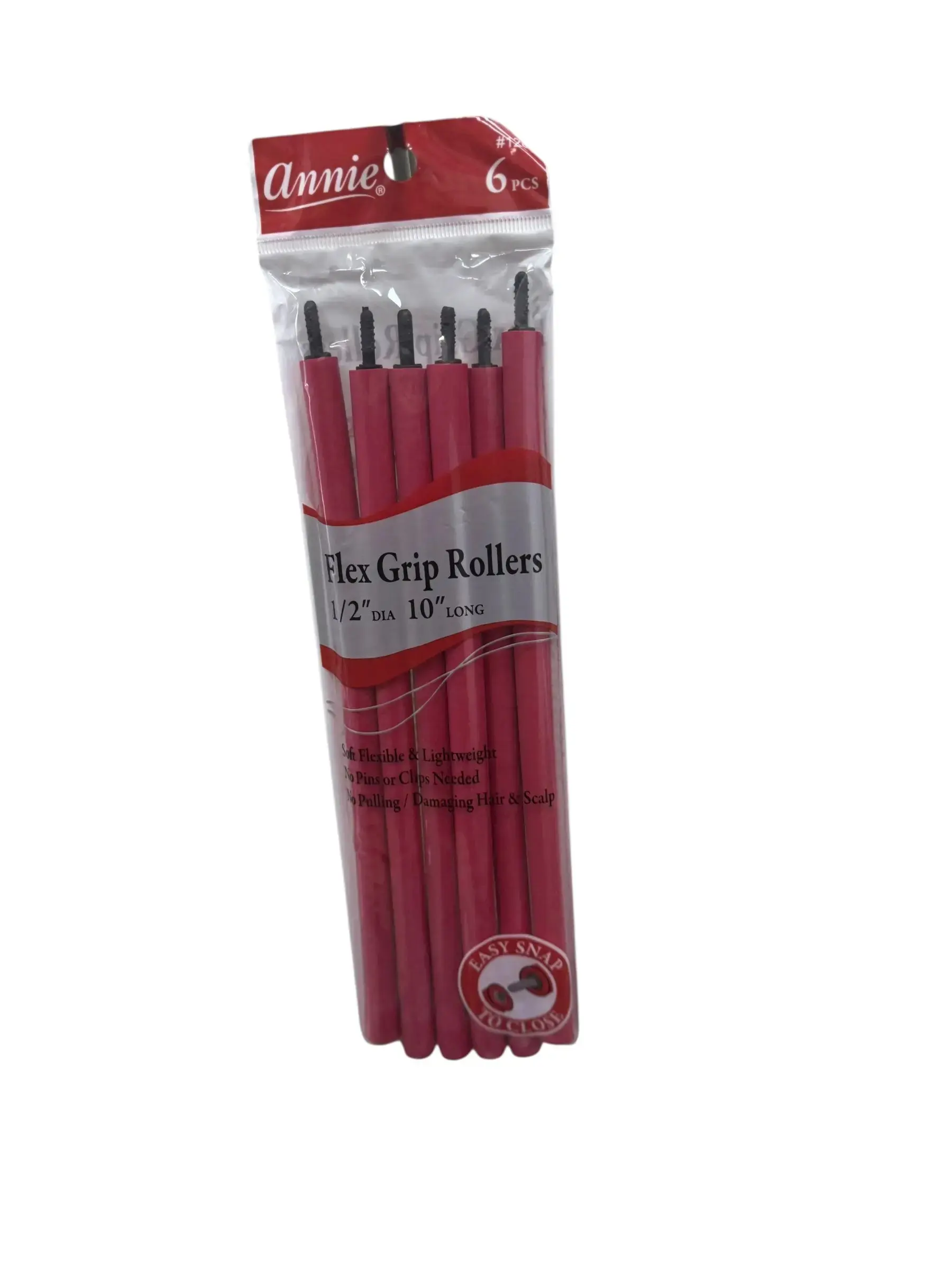 Annie Flex Grip Rollers 6 Pack 1/2" Dia 10" Length Heatless Styling Tools for All Hair Types & Lengths Reusable Travel Friendly Haircare Lightweight Salon