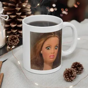 Funny Disgusted Barbie Face Mug – Hilarious Coffee Cup Gift for Mom, Dad, Coworker or Friend