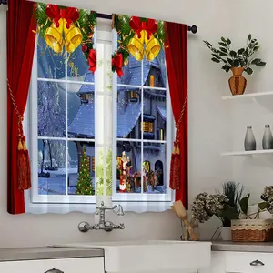 Merry Christmas Themed Curtain, 2 Counts/set Semi Blackout Curtain, Window Curtain for Home Living Room Bedroom Kitchen Office Decor