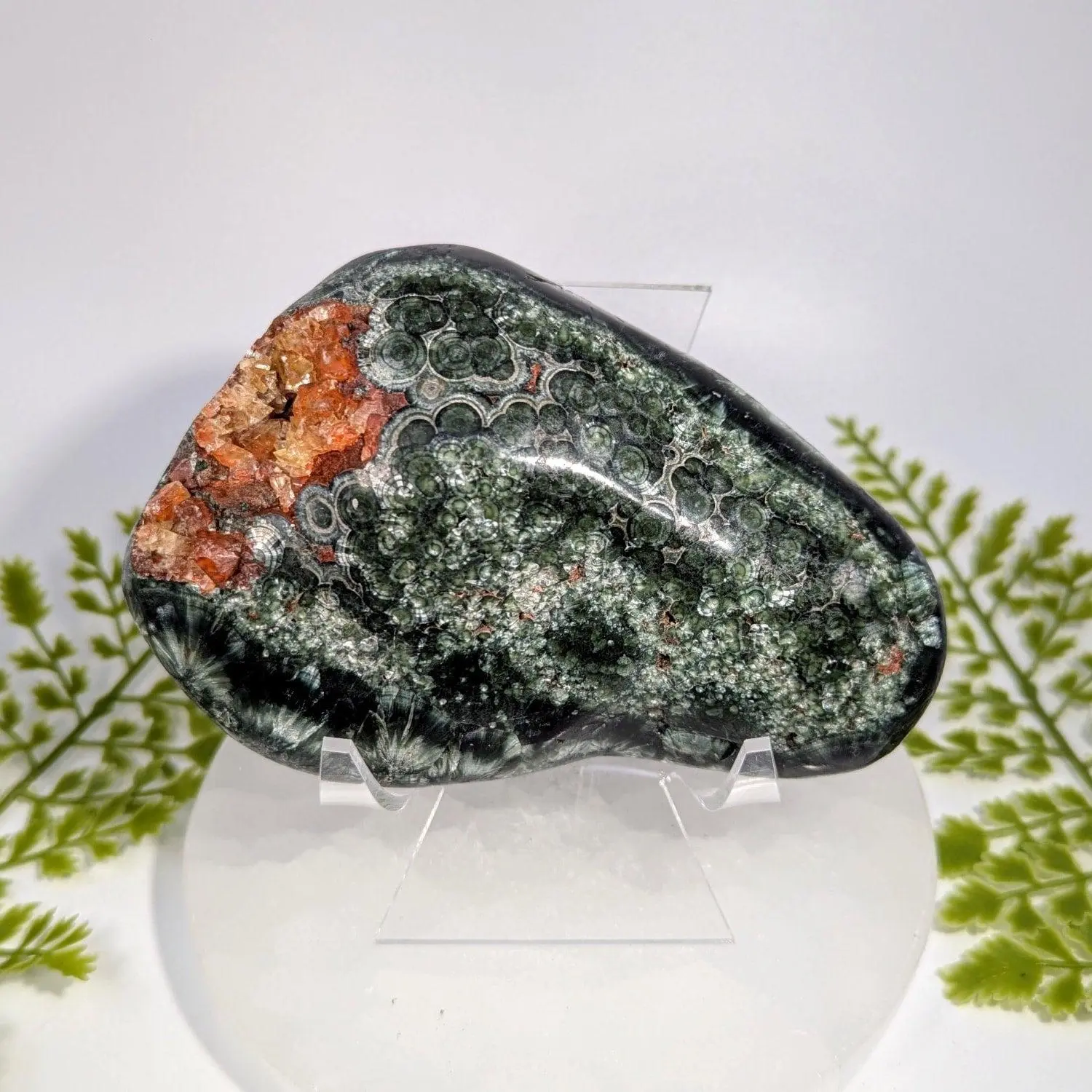 Seraphinite AA with Fluorescent Calcite - 4.5 inches