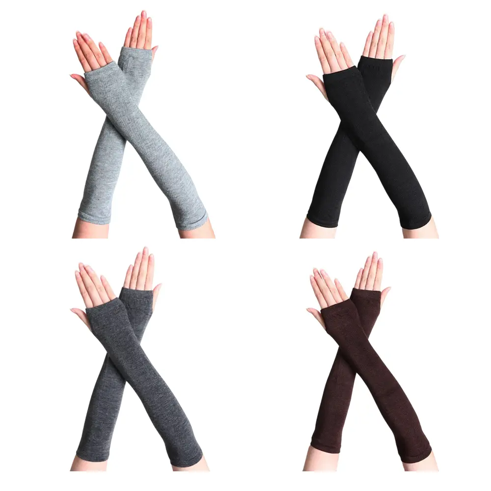 4 pairs Fingerless Gloves Knitted Arm Warmer Gloves Stretchy Gloves Goth Long Arm Sleeves with Thumb Hole Elbow Length Gloves
