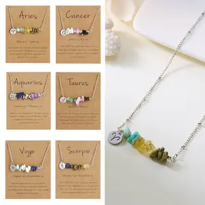 New high-end stainless steel twelve constellation necklace irregular natural stone gravel constellation pendant necklace personality fashion