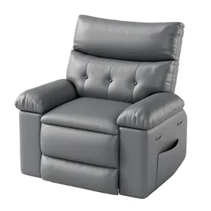 Garvee Overstuffed PU Leather Swivel Electric Massage Chair with Power Rocking Recliner, Vibration and Heating Functions, USB Port and Storage, Comfortable Glider Sofa(Grey)