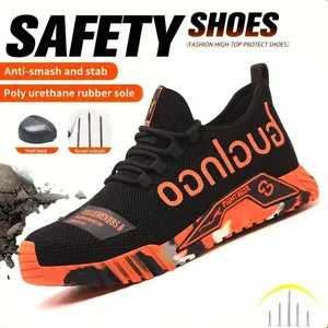 Men's steel-toe sports non-slip work shoes, featuring breathable knitted uppers, with anti-smashing, anti-piercing, shock-absorbing and wear-resistant properties. Footwear,FathersDayGift Safety Boot Orange