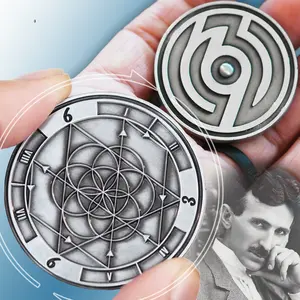 Nikola Tesla 369 Spinning Manifestation Coin – Mindset and Energy Focus Tool for Meditation, Law of Attraction, Mindfulness, and Positive Intentions in Antique Silver