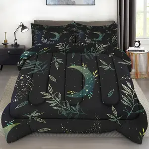 Comforter Queen Size, Boho Green Retro 3 for and Adults, Herbs Witch Floral Comforter with Pillowcase, for Bedroom Decor