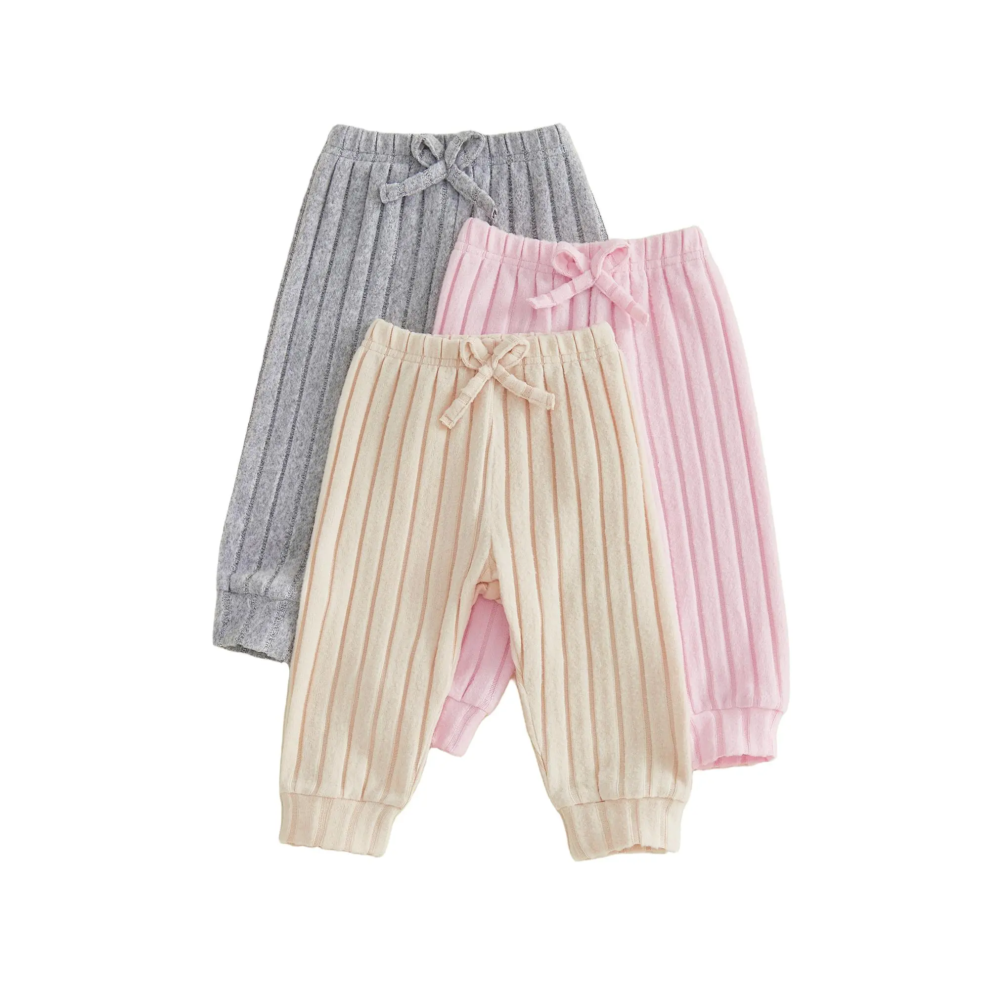 3 Pack Toddler Baby Girls Sweatpants Solid Ribbed Elastic Waist Pants Sets Spring Fall Clothes 0-3 Years