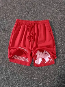 Religious Jesus Print American Trendy Shorts, God Has My Back Faith Streetwear Loose Casual Half Sport Pants, Drawstring Waist Pockets