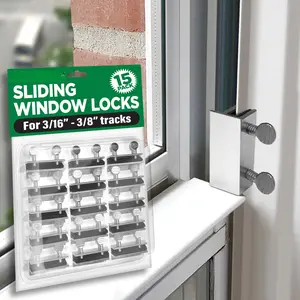 Window Locks, for Vertical and Horizontal Windows, Sliding Window Locks, Adjustable Aluminum Stoppers, No-Drill Install, Fits Tracks up to 3/16" Wide