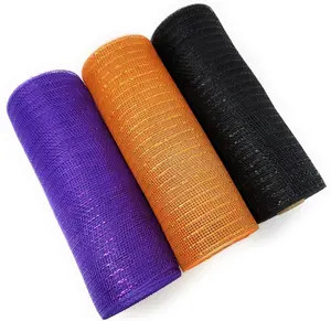 Orange, Black, Purple 10" Deco Metallic Mesh Ribbon Premium Rolls - Halloween Colors