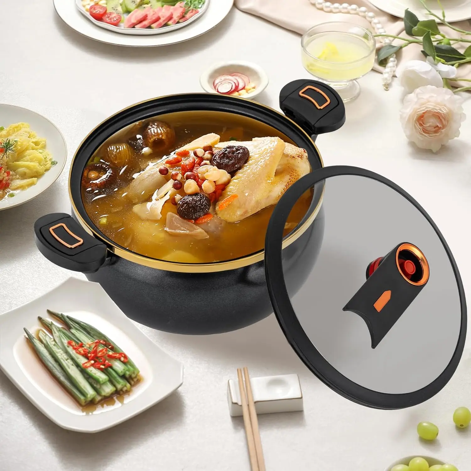 Modern 8L/8.45Qt Non-Stick Micro Pressure Cooker - Kitchenware Stovetop Pressure Cooker, Compatible with Open Flames, Induction, Electric, Gas Cooktops, Easy Cooking (Black/White)