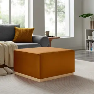 Modway Tilden Large 28" Square Performance Velvet Upholstered Ottoman in Rust Natural