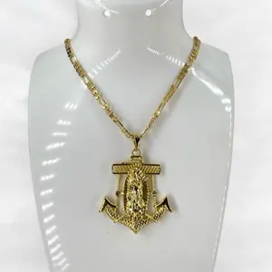 Gold Anchor Pendant Necklace with Figaro Chain for Men Women Fashion Jewelry