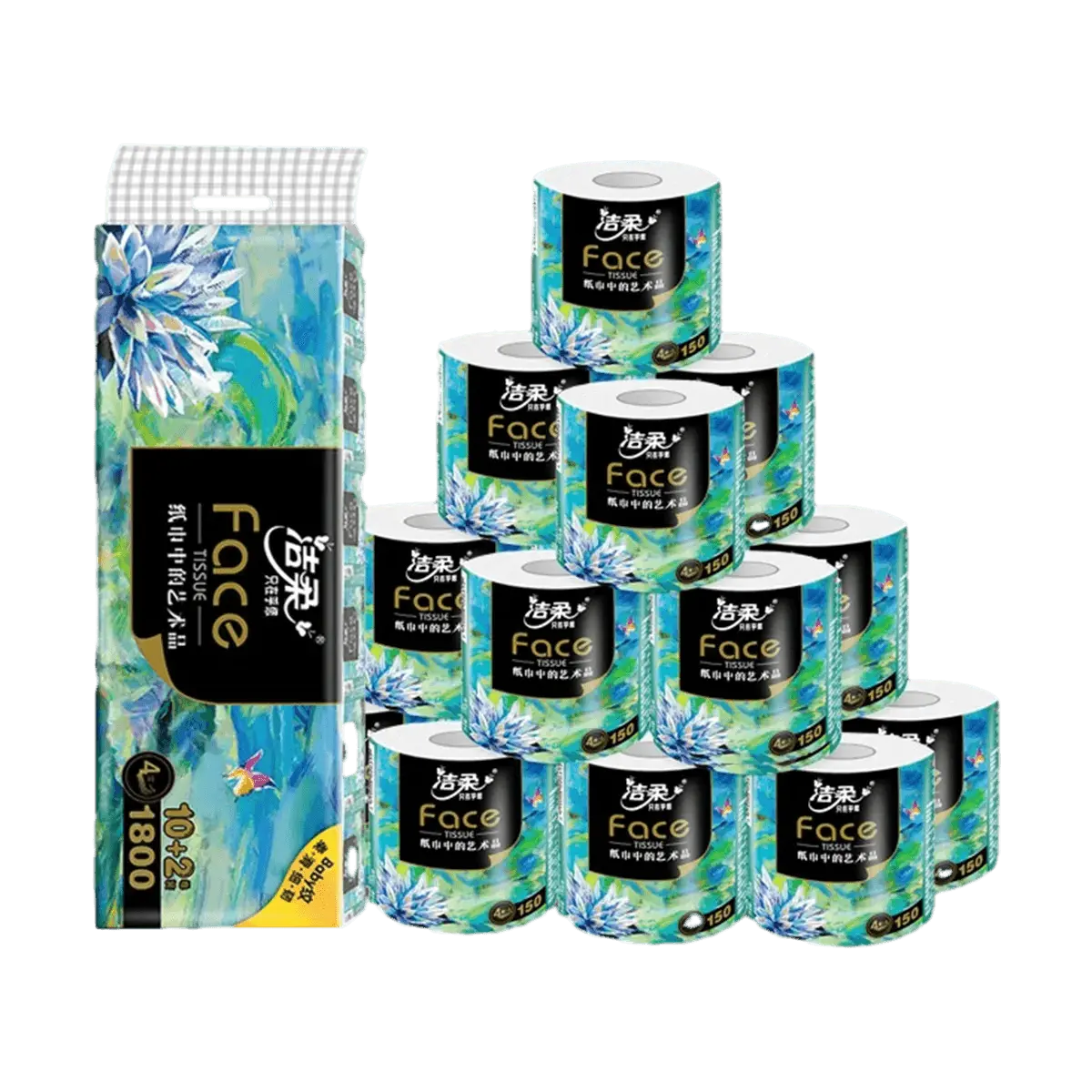 Jierou Face Series 4-Ply Thick Toilet Paper 12 Rolls 100% Virgin Wood Pulp
