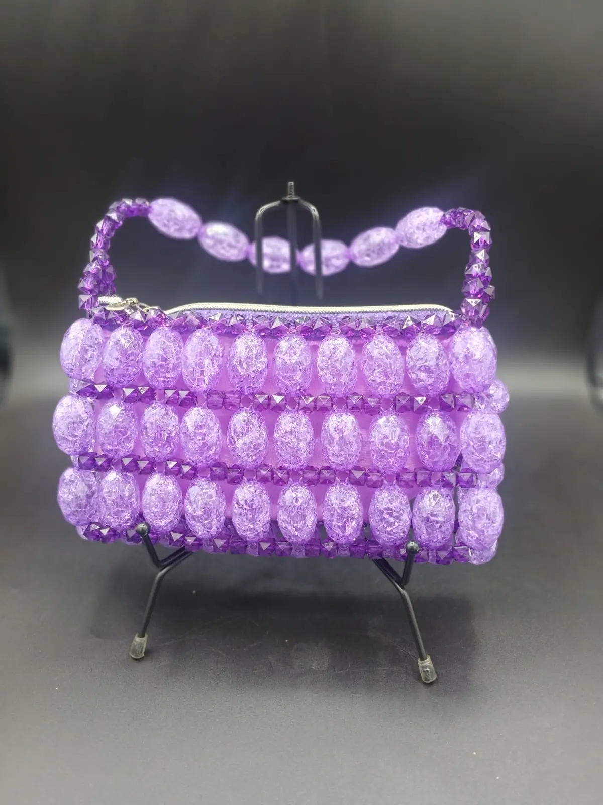 Sparkiling purple glass beaded bag