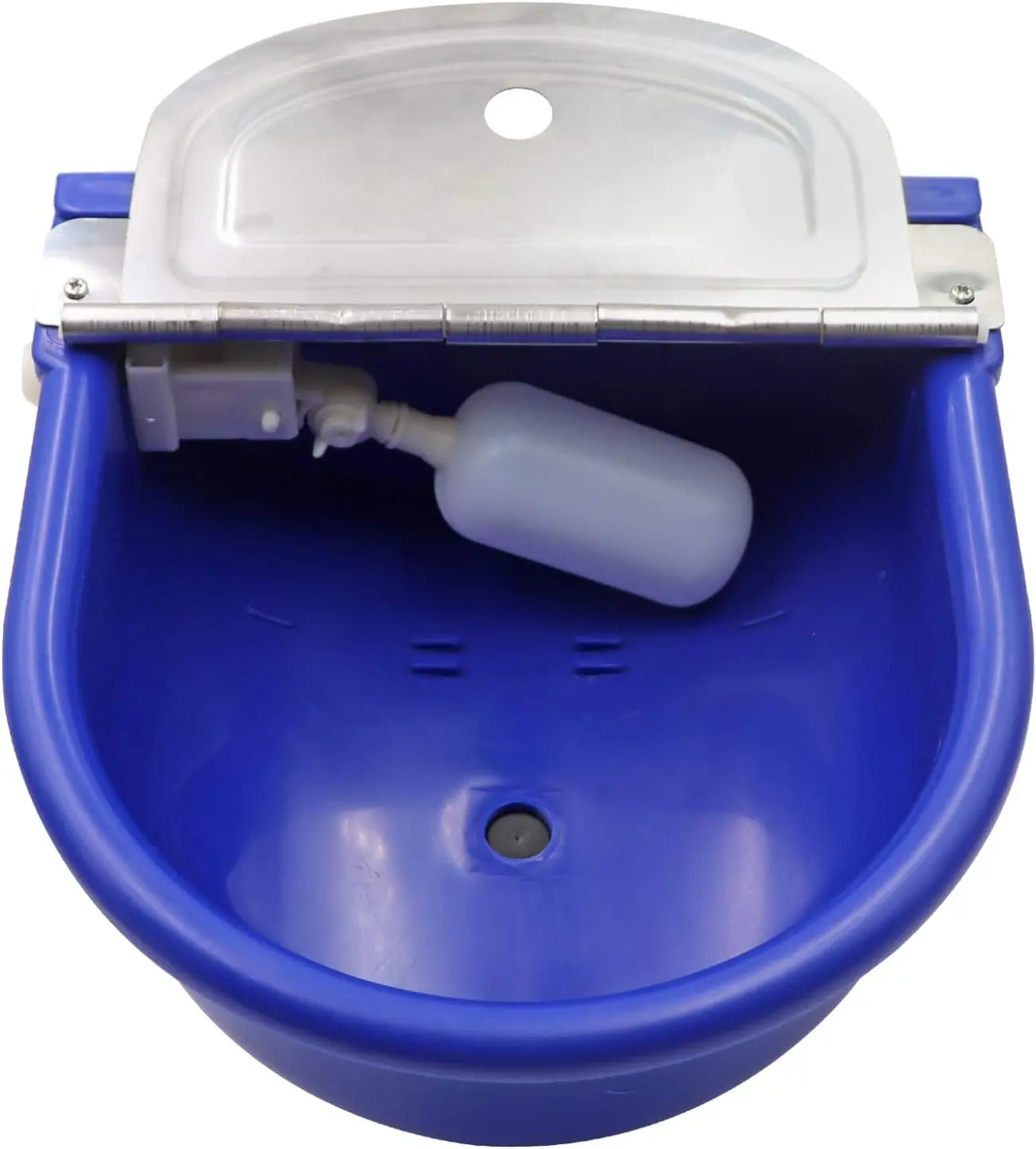 Large Plastic Livestock Automatic Waterer Bowl - Auto-Refill, Float Valve, Drain Plug - Outdoor Animal Feeding Tool for Horses (Dark Blue, Plastic Material)