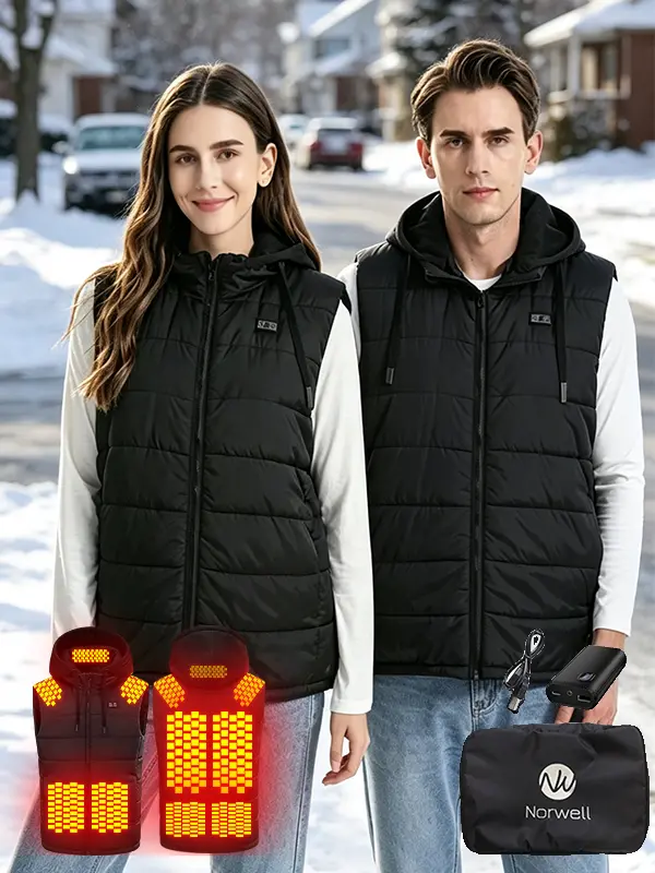 Norwell Heated Vest Black Zone 9 Heating Menswear and Independent Switch, 3 Adjustable Heat Levels, Sleeveless Warm Zip Up Kackets for Men Women Winter Outdoor Work Hiking Camping Gifts for Black Friday Christmas Winter Coats