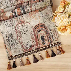 Boho for Home with Tassels 72 Inches Long Thicker Cotton Odor Free No Shrink Rustic Farmhouse Table for Wedding Dining Room.(Wood Grain, 13x72")