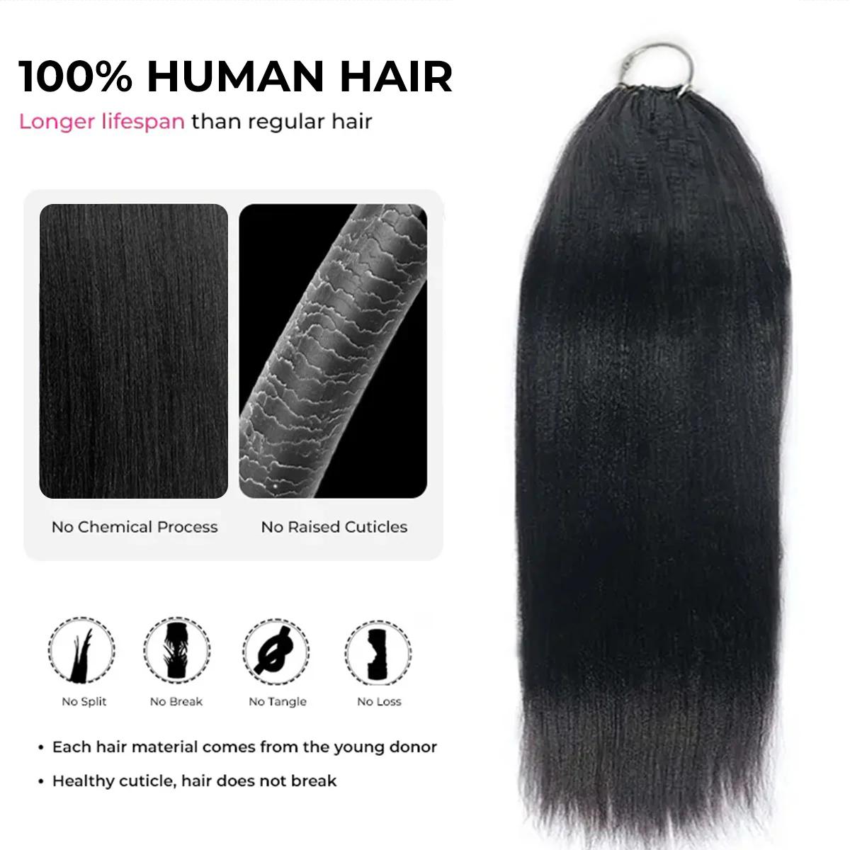 ISEE HAIR Coarse Yaki Straight Human Hair Crochet Extensions, Miracle Knots Pre-Separated Knotless Crochet Braids, Natural Textured Yaki Straight Hair, 50g/Pack, Vacation Hairstyles#SoHoChic #TikTokShopBackToSchool