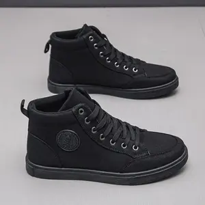 Men'S High-Top Casual Sneakers - Breathable, Non-Slip Canvas Shoes with White Rubber Sole, Lace-Up Design for Casual Attire, Casual Footwear |   Laceup Sneakers |   Durable Footwear