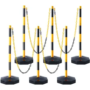 VEVOR Adjustable Traffic Delineator Post Cones,  6 Pack, Traffic Safety Delineator Barrier with Fillable Base 8FT Chain, for Traffic Control Warning Parking Lot Construction Caution Roads, Yellow&Black