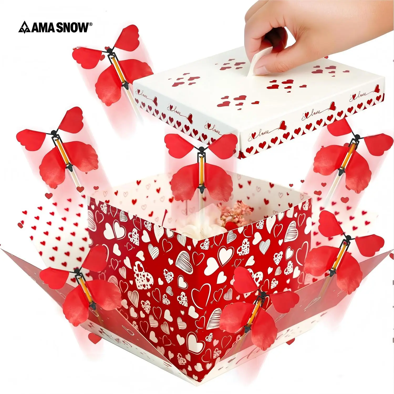 Ama Snow Butterfly Explosion Cardboard Gift Box - Flying Butterfly Surprise Box for Bundle Party Gifts, Birthday, Wedding (Red), Unique Birthday Gifts, Valentine Gift