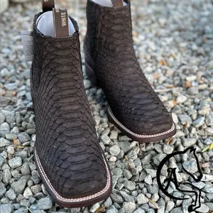 Ankle Boot Square Toe Genuine Python Brown